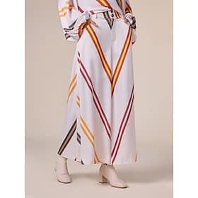 Satin Multi Color Stripe Wide Leg Casual Daily Pants