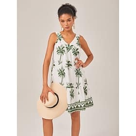 Resort Print Loose Fit Tank Mini Dress