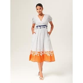 Linen-Like Striped Color Block A-Line Midi Dress