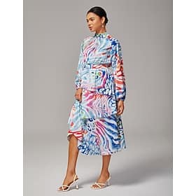 Women's Watercolor Leopard Print Chiffon Tiered Dress Raglan Sleeve Asymmetrical Layered Hem Elegant Stylish Casual Bold Print Daily Work Fall